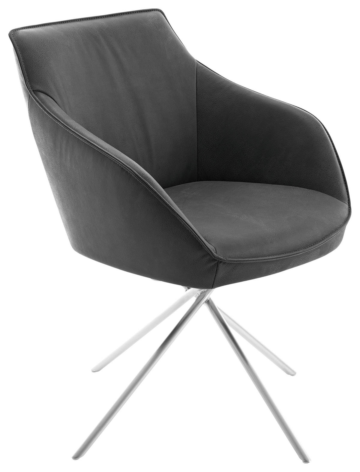 STOLIČKA S PODRÚČKAMI, čierna, farba ušľachtilej ocele - čierna/sivá, Design, kov/koža (60/84/67cm) - Koinor