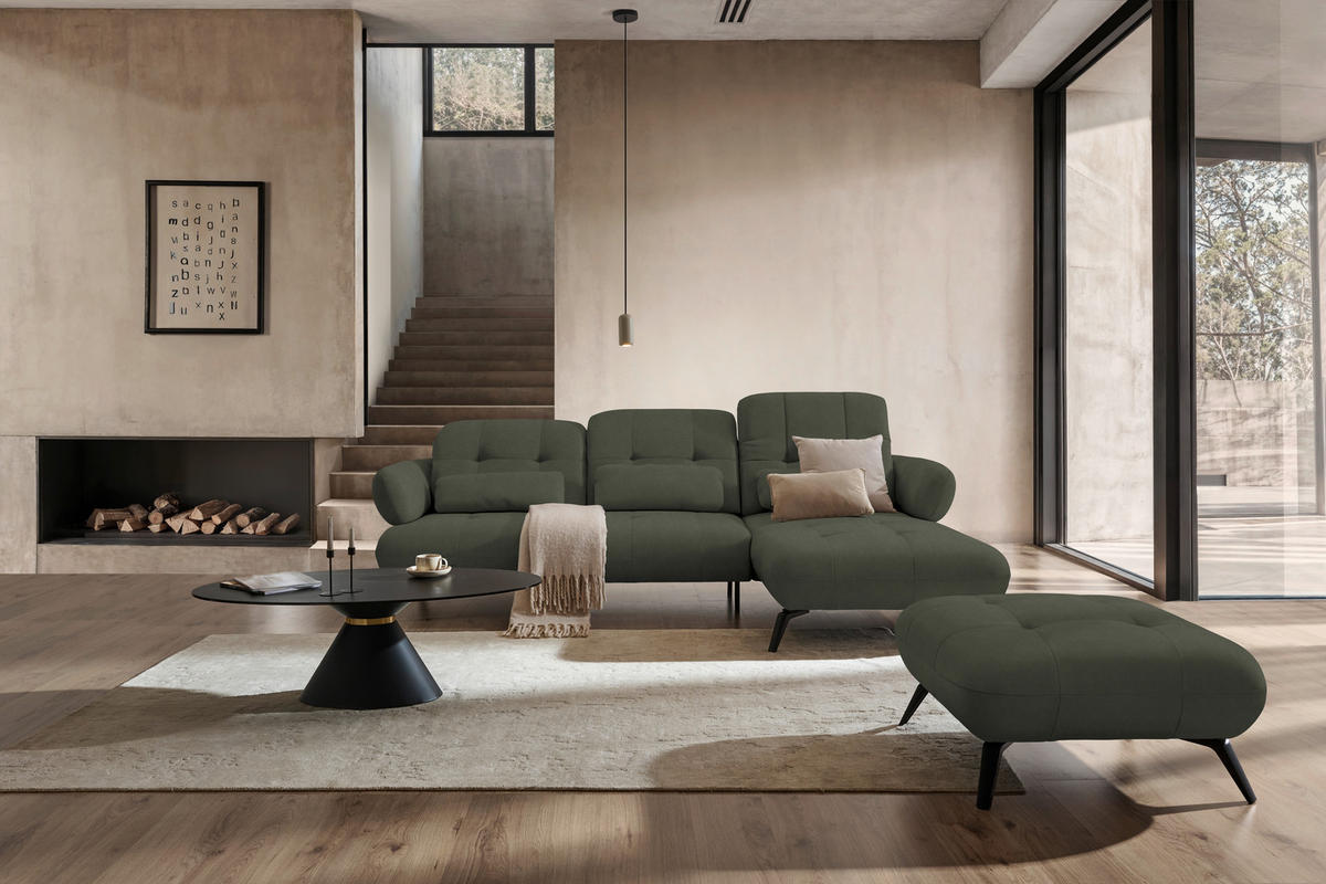 ECKSOFA Flachgewebe Grün  - Schwarz/Grün, Design, Textil/Metall (282/189cm) - Novel