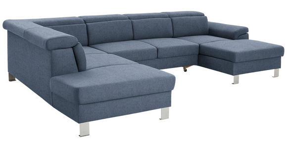 WOHNLANDSCHAFT inkl.Funktionen Blau Webstoff - Blau/Silberfarben, Design, Textil/Metall (226/320/168cm) - Xora