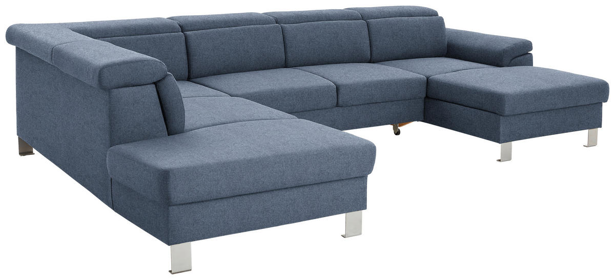 WOHNLANDSCHAFT inkl.Funktionen Blau Webstoff  - Blau/Silberfarben, Design, Textil/Metall (226/320/168cm) - Xora