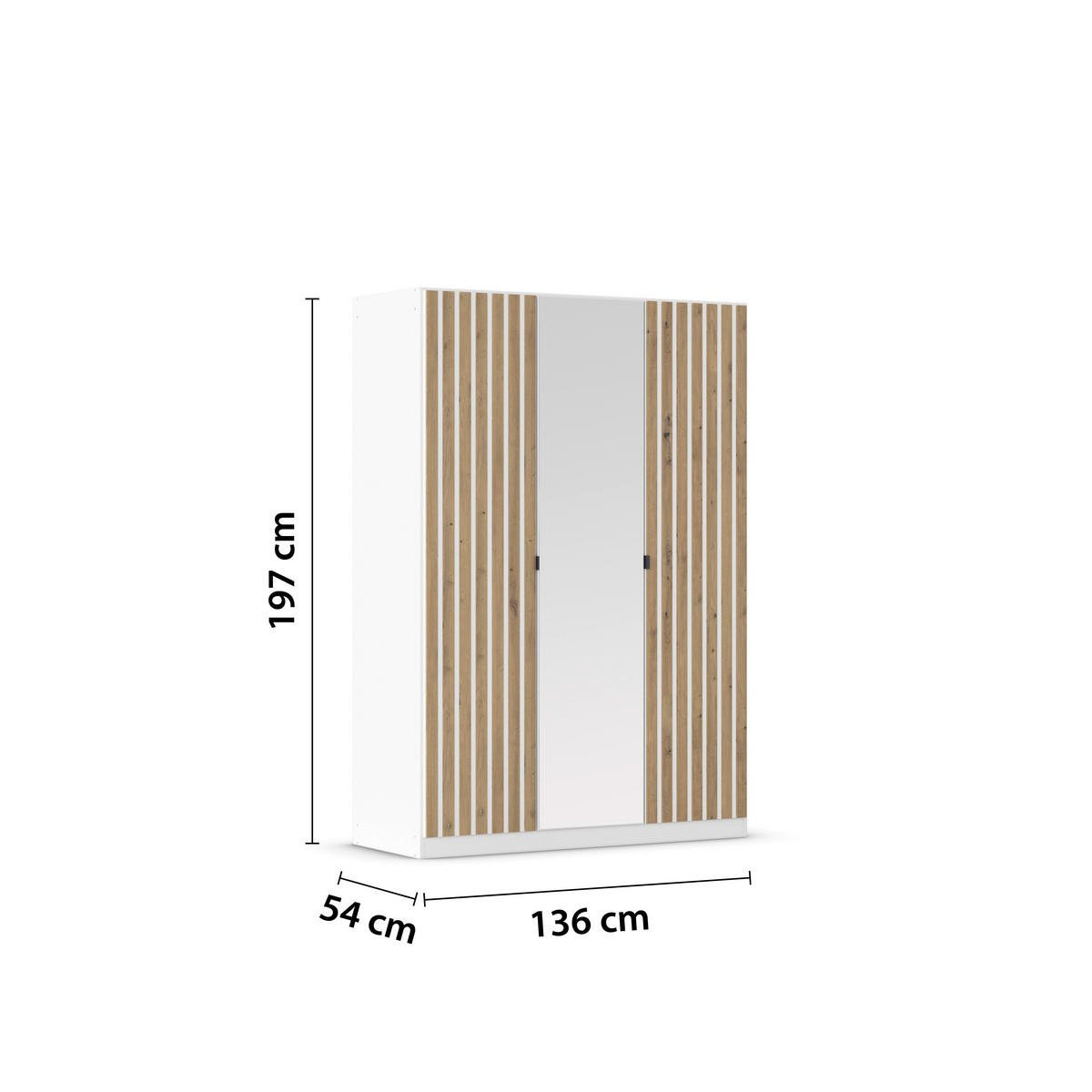 DREHTÜRENSCHRANK 136/197/54 cm,  in Weiß, Eiche Artisan, 3-türig  - Weiß/Eiche Artisan, MODERN, Holzwerkstoff/Metall (136/197/54cm) - Rauch Möbel