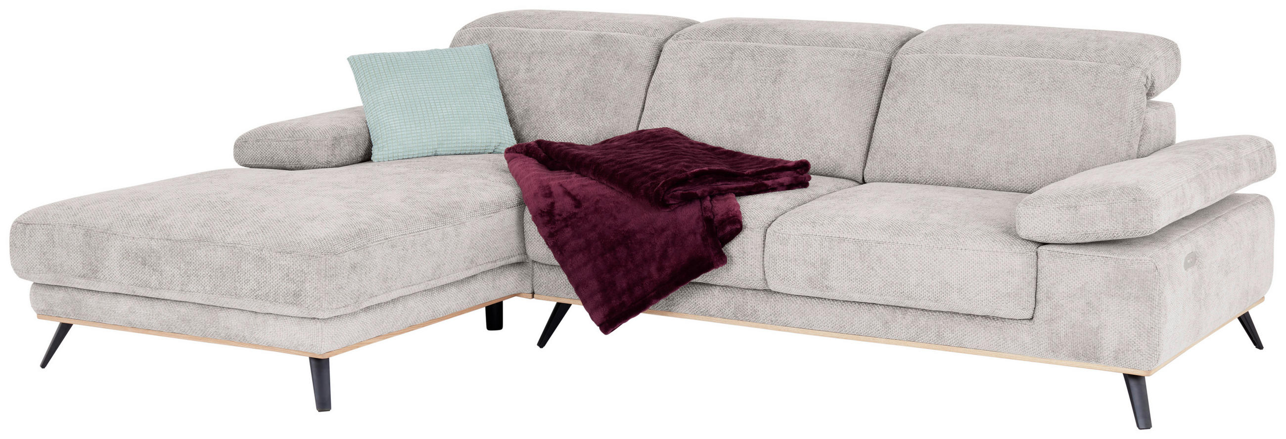 ECKSOFA ROYCE Perlmutt Struktur  - Perlmutt/Schwarz, MODERN, Textil/Metall (194/283cm) - MID.YOU