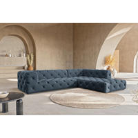 ECKSOFA Fresco in Samt Dunkelblau  325/228 cm  - Schwarz/Dunkelblau, Design, Kunststoff/Textil (325/228cm) - P & B