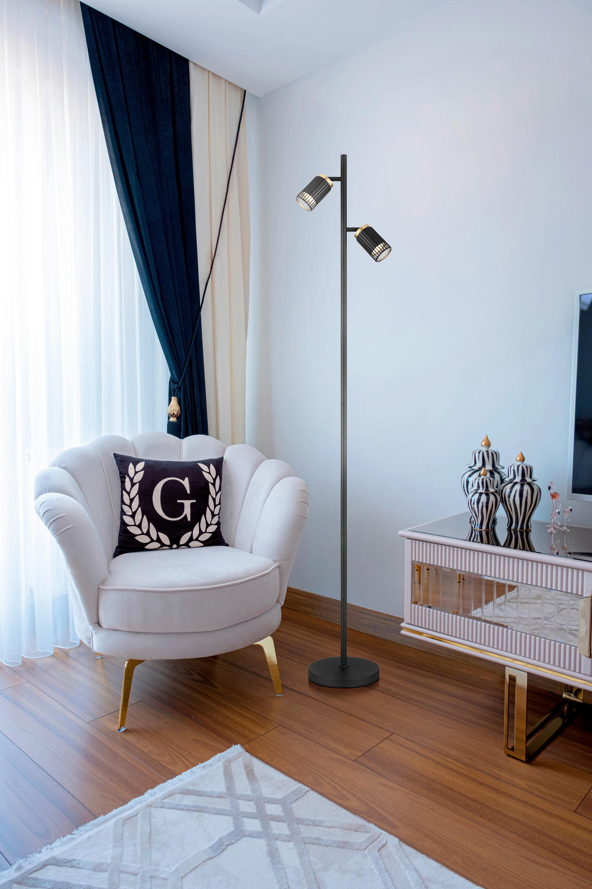STOJACÍ LAMPA, 27,5/22/158 cm - černá/barvy zlata, Design, kov/plast (27,5/22/158cm) - Globo