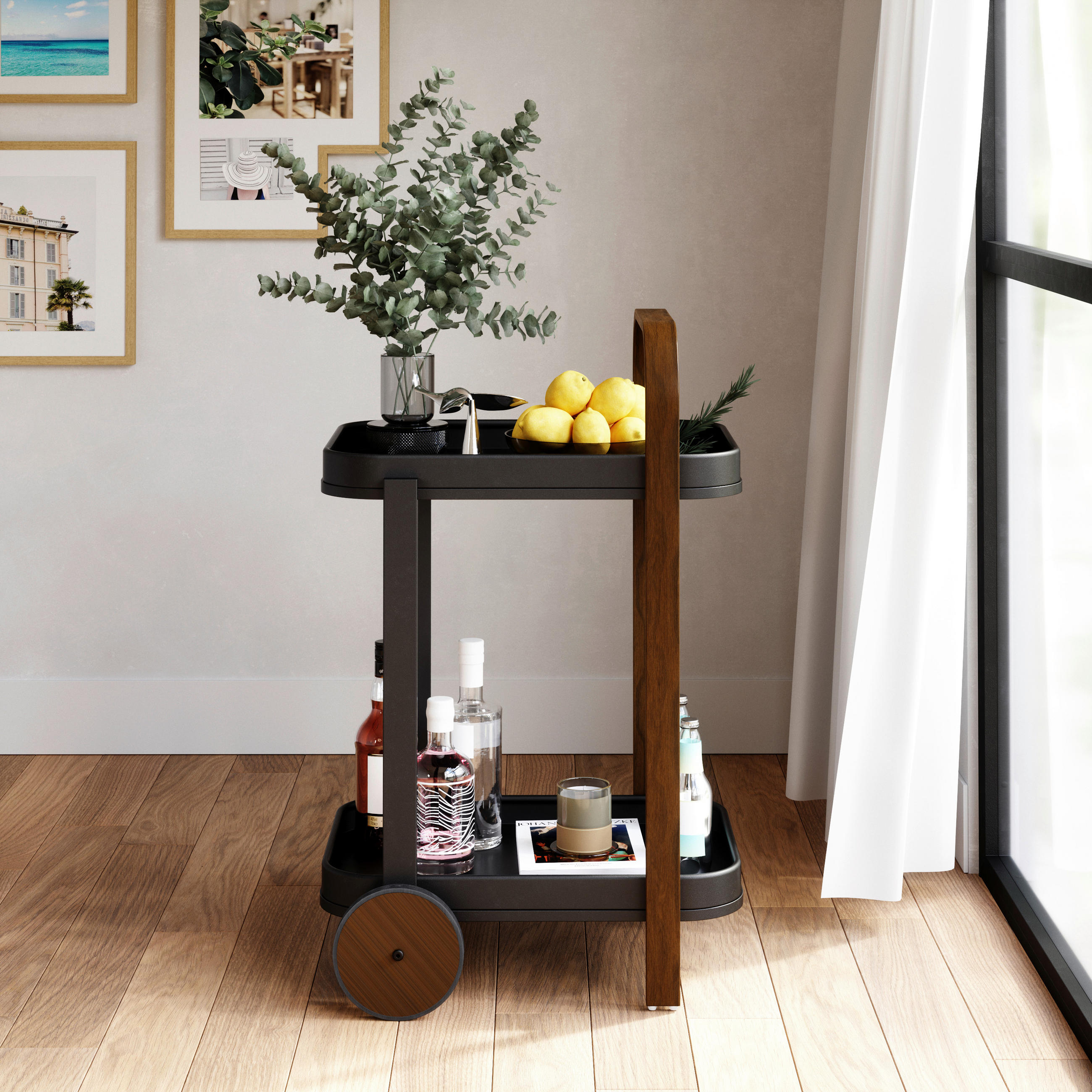 SERVIERWAGEN Schwarz, Walnussfarben  - Walnussfarben/Schwarz, KONVENTIONELL, Metall (44/80/50cm) - Umbra