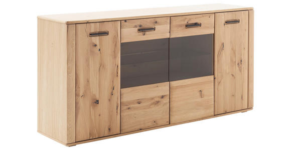 SIDEBOARD Asteiche, Balkeneiche furniert, massiv Eichefarben Einlegeböden  - Eichefarben/Anthrazit, KONVENTIONELL, Glas/Holz (179/90/44cm) - Cantus