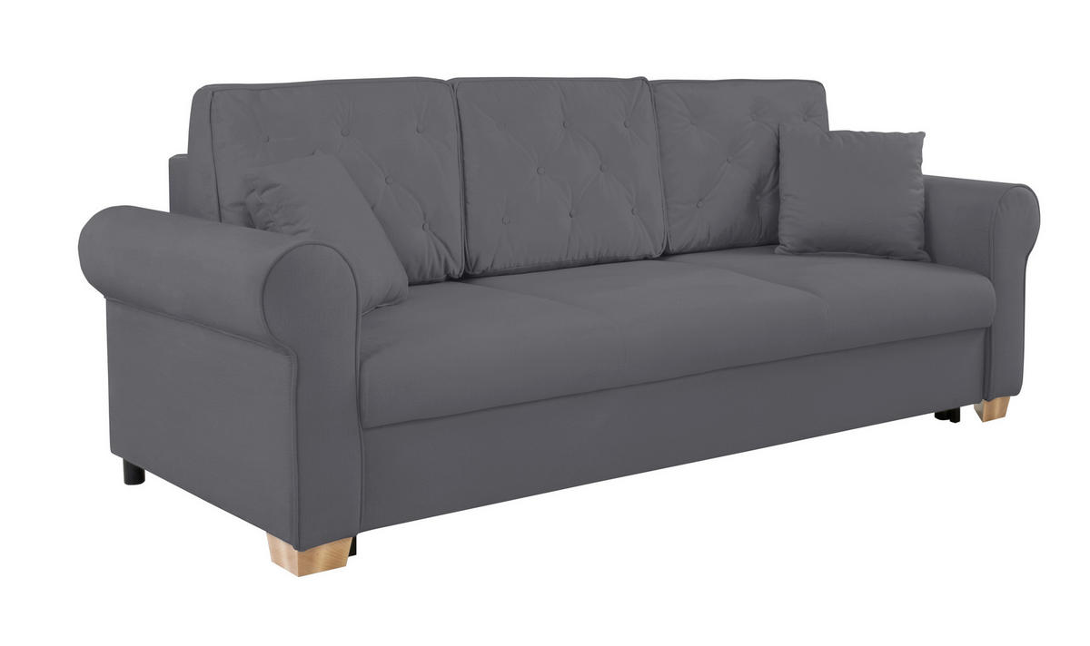 SCHLAFSOFA  mit Bettkasten erhältlich, Liegefunktion, Rücken echt, Armteil links, Armteil rechts Dunkelgrau  - Dunkelgrau/Buchefarben, Design, Holz/Textil (240/94/98cm) - MID.YOU