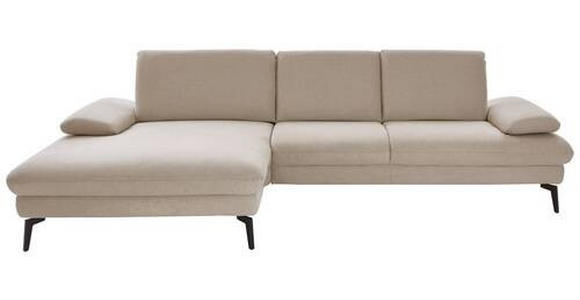 ECKSOFA in Chenille, Mikrofaser Ecru 157/299 cm - Ecru/Schwarz, Design, Textil/Metall (157/299cm) - Dieter Knoll