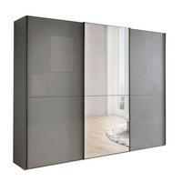 SCHWEBETÜRENSCHRANK 225/217/67 cm,  in Lavagrau, 3 Tür(en)  - Lavagrau/Schwarz, MODERN, Glas/Holzwerkstoff (225/217/67cm) - Chameo