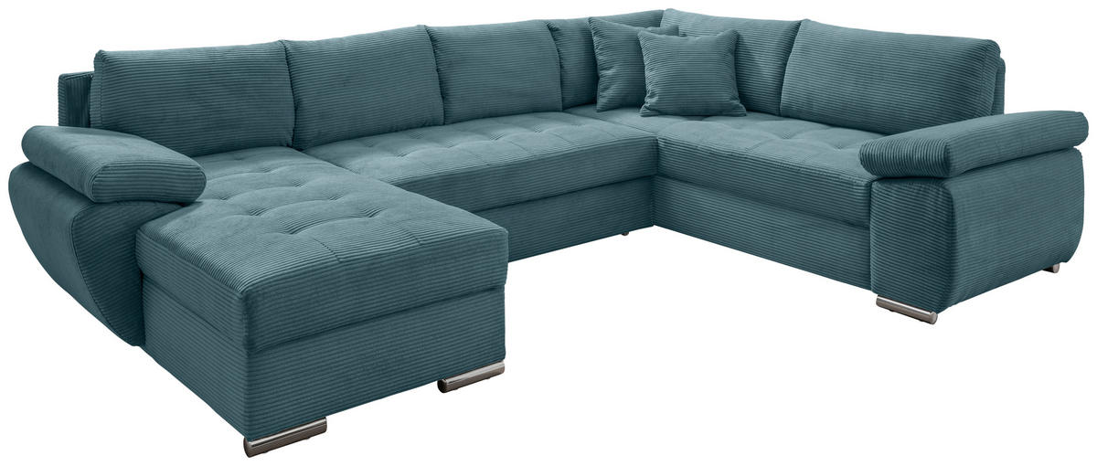 WOHNLANDSCHAFT in Cord Petrol  - Chromfarben/Petrol, KONVENTIONELL, Textil/Metall (157/305/219cm) - Livetastic