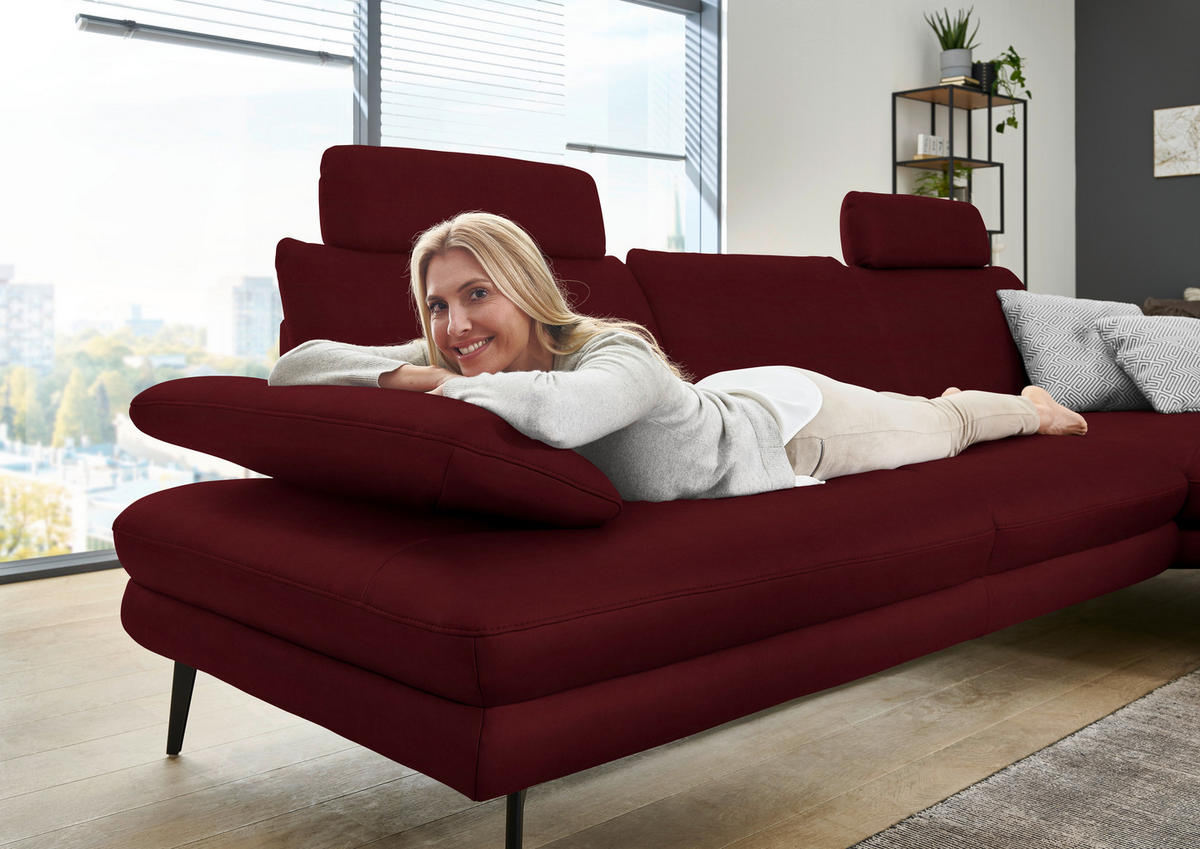 ECKSOFA in Echtleder Dunkelrot  - Schwarz/Dunkelrot, Design, Leder/Metall (310/180cm) - Dieter Knoll