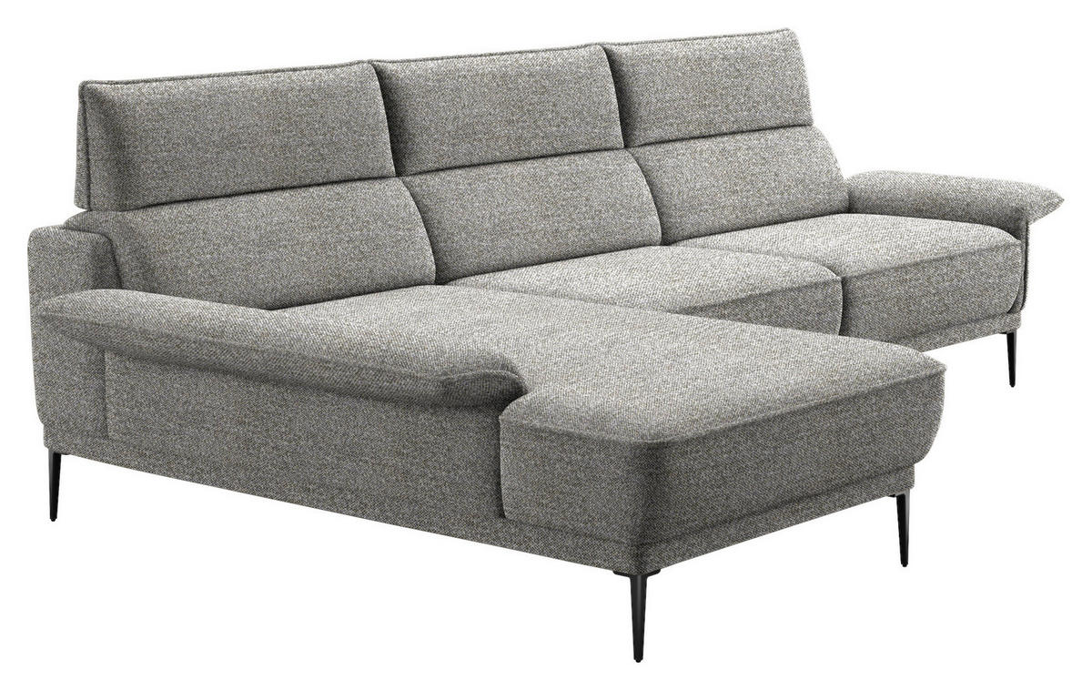ECKSOFA in Bouclé Grau  186/330 cm  - Schwarz/Grau, MODERN, Textil/Metall (186/330cm) - Johann Jakob