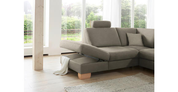 ECKSOFA in Mikrofaser Hellgrau  - Wildeiche/Beige, KONVENTIONELL, Holz/Textil (236/286cm) - Voleo