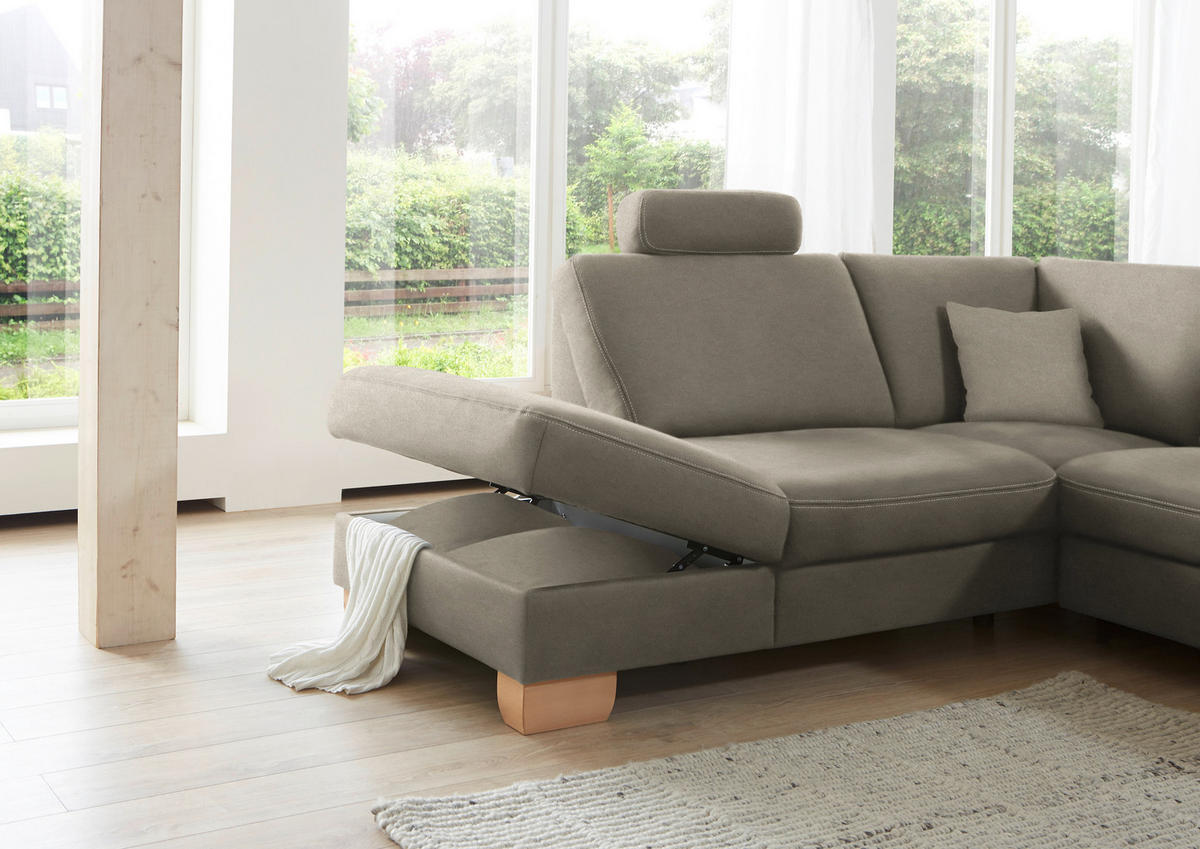 ECKSOFA in Mikrofaser Hellgrau  236/286 cm  - Wildeiche/Beige, KONVENTIONELL, Holz/Textil (236/286cm) - Voleo