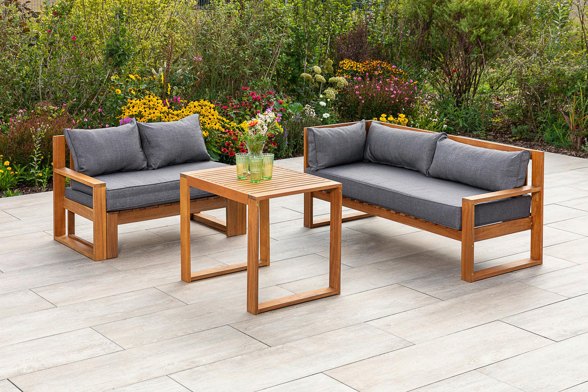 LOUNGEGARNITUR Akazie massiv  - Naturfarben/Grau, MODERN, Holz (182/166/62,5cm) - Gardenson