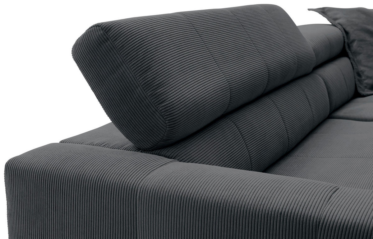 ECKSOFA in Feincord Anthrazit  - Anthrazit/Schwarz, Konventionell, Textil/Metall (311/219cm) - Hom`in