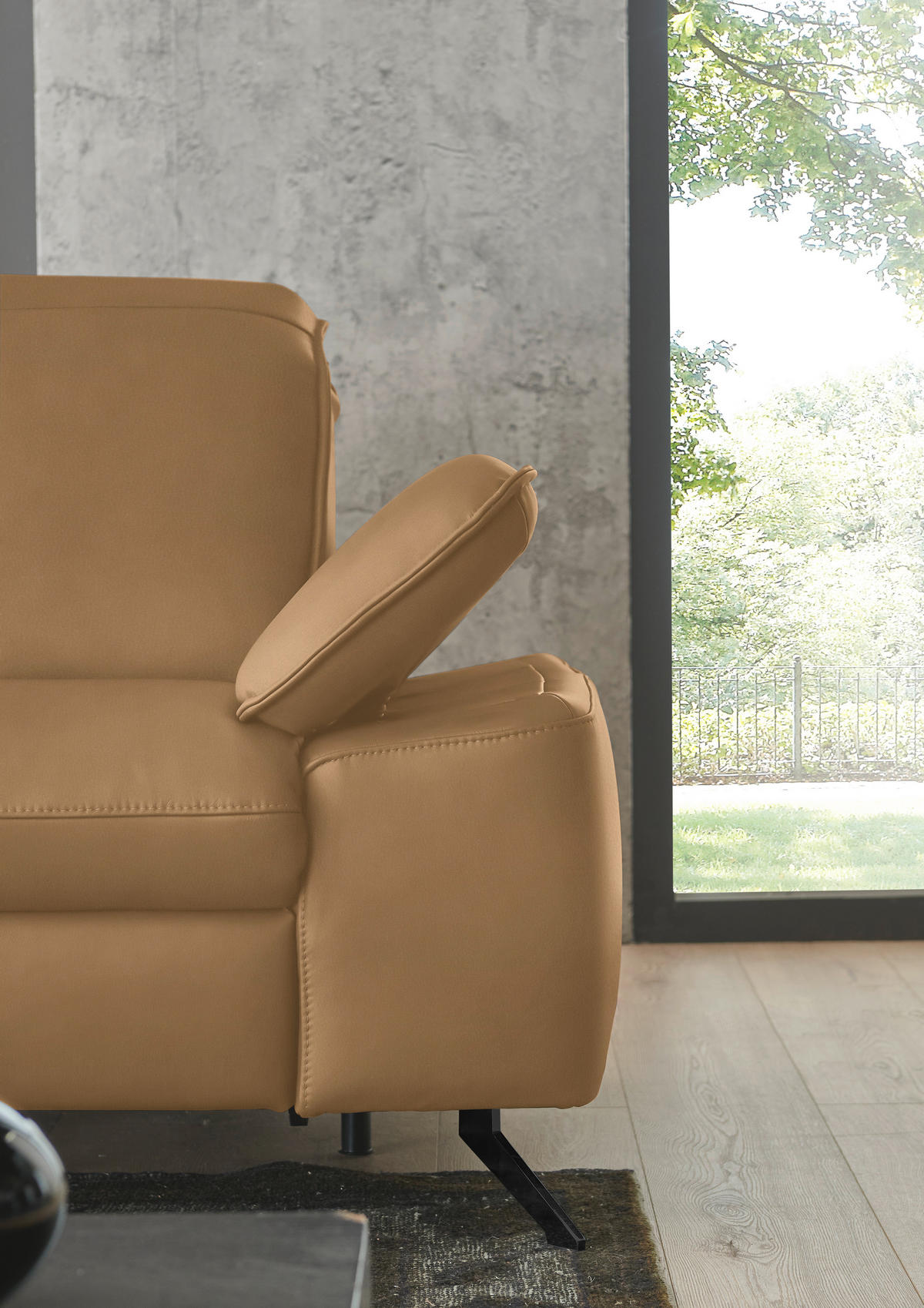 ECKSOFA  Echtleder Honig  - Schwarz/Honig, Design, Leder/Metall (169/307cm) - Beldomo Premium