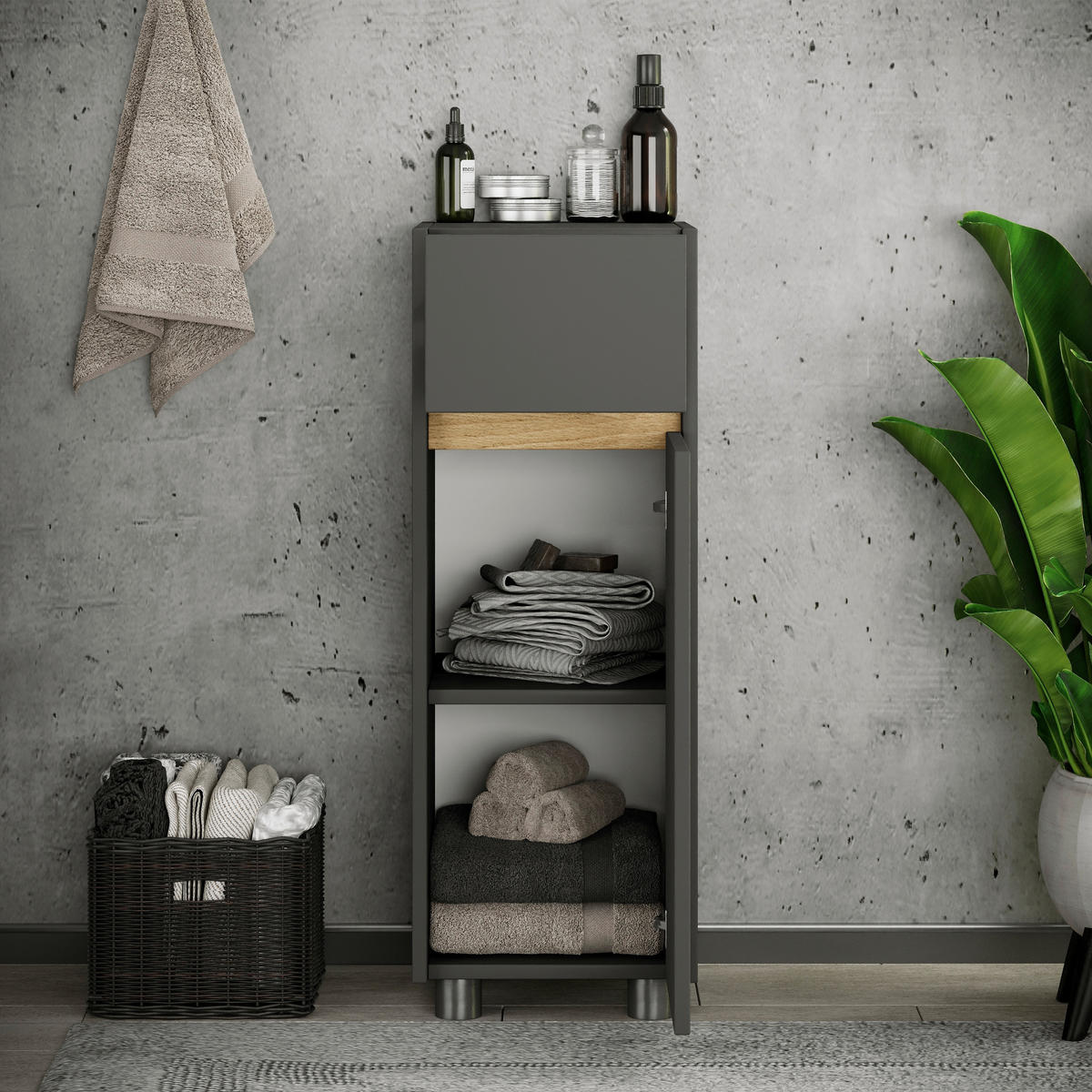 MIDISCHRANK 30/85/33 cm  - Honigeiche/Anthrazit, Trend, Holzwerkstoff/Kunststoff (30/85/33cm) - MID.YOU