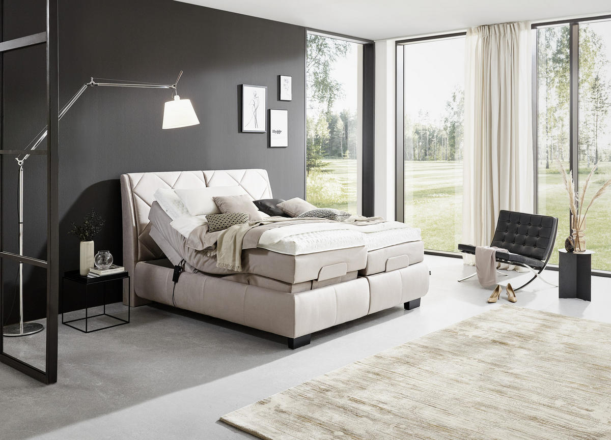 BOXSPRINGOVÁ POSTEĽ, 180/200 cm, béžová - čierna/béžová, Konventionell, kov/textil (180/200cm) - Dieter Knoll
