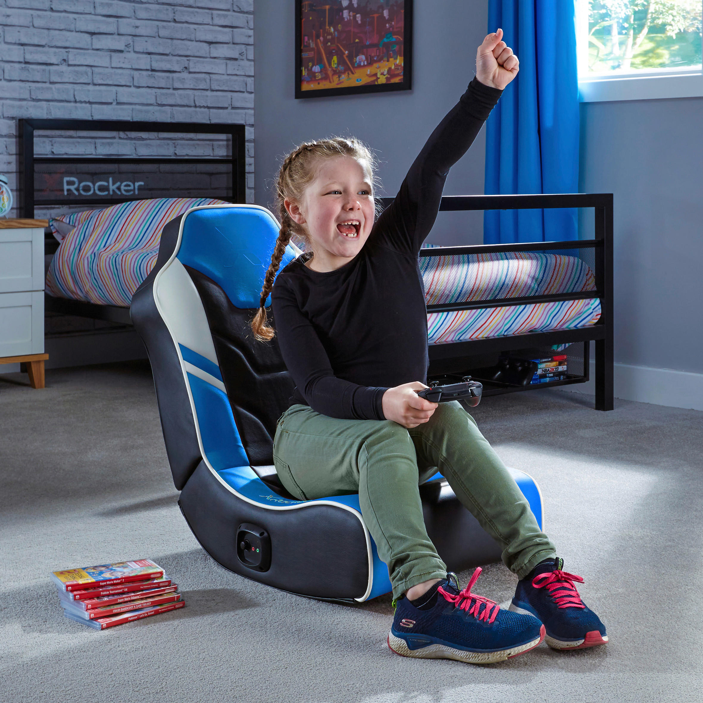 GAMINGSESSEL Blau Textil   - Blau, MODERN, Textil (42/64/75cm) - X Rocker