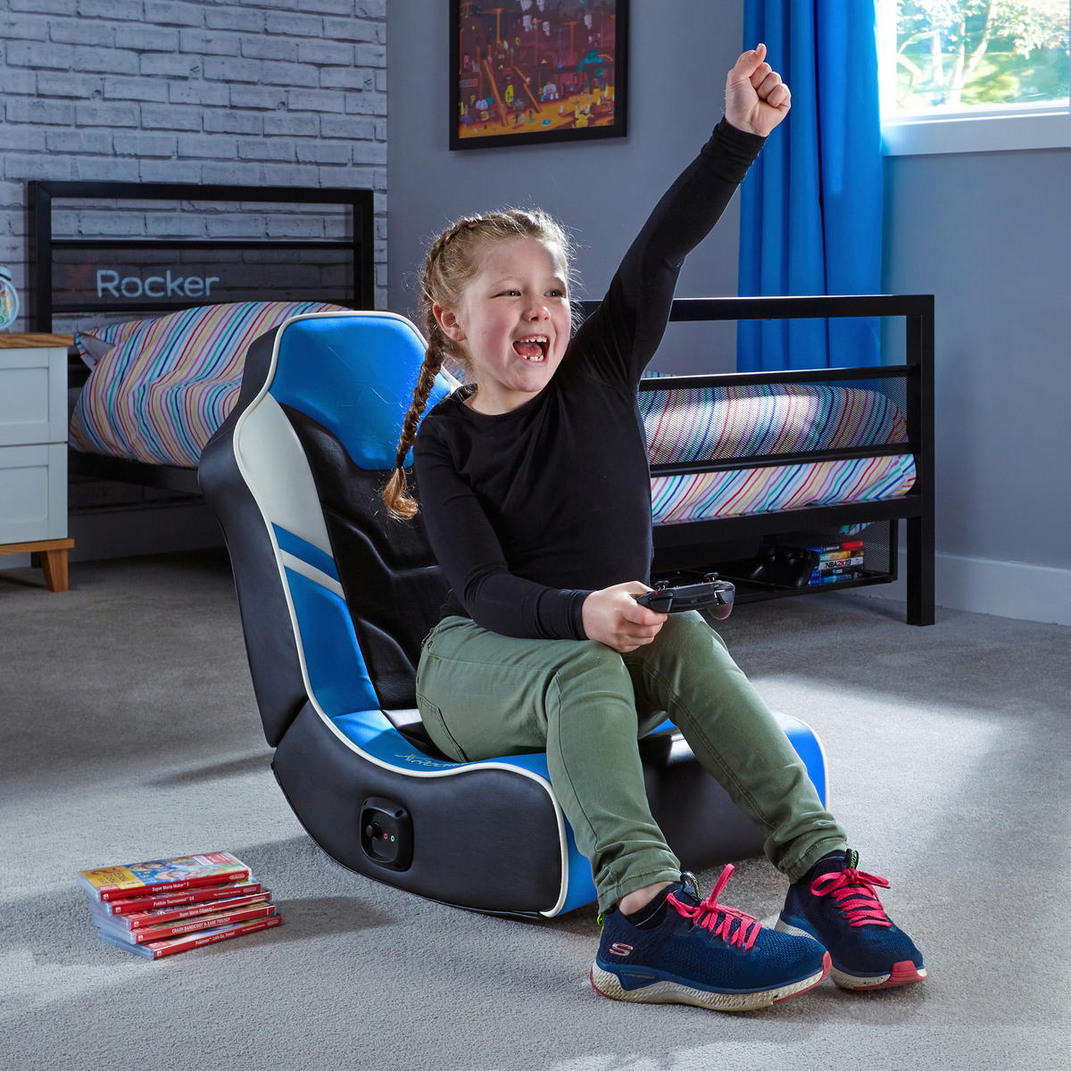 GAMINGSESSEL Blau Textil   - Blau, MODERN, Textil (42/64/75cm) - X Rocker