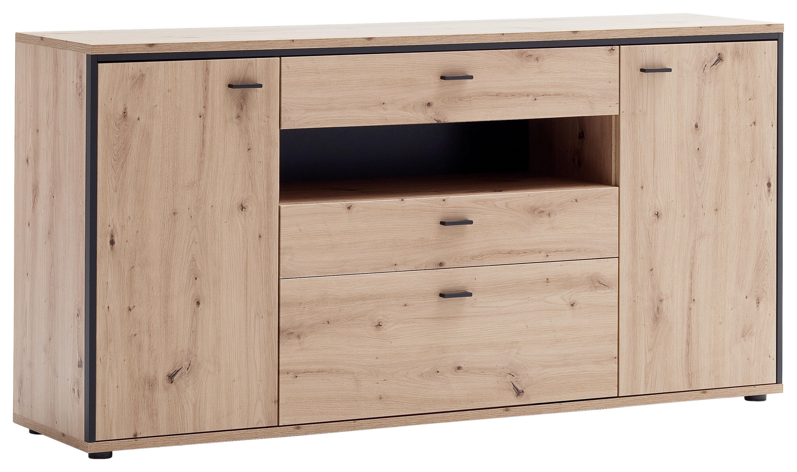 MID.YOU ŠIROKÁ KOMODA, antracitová, barvy dubu, 183/92/45 cm