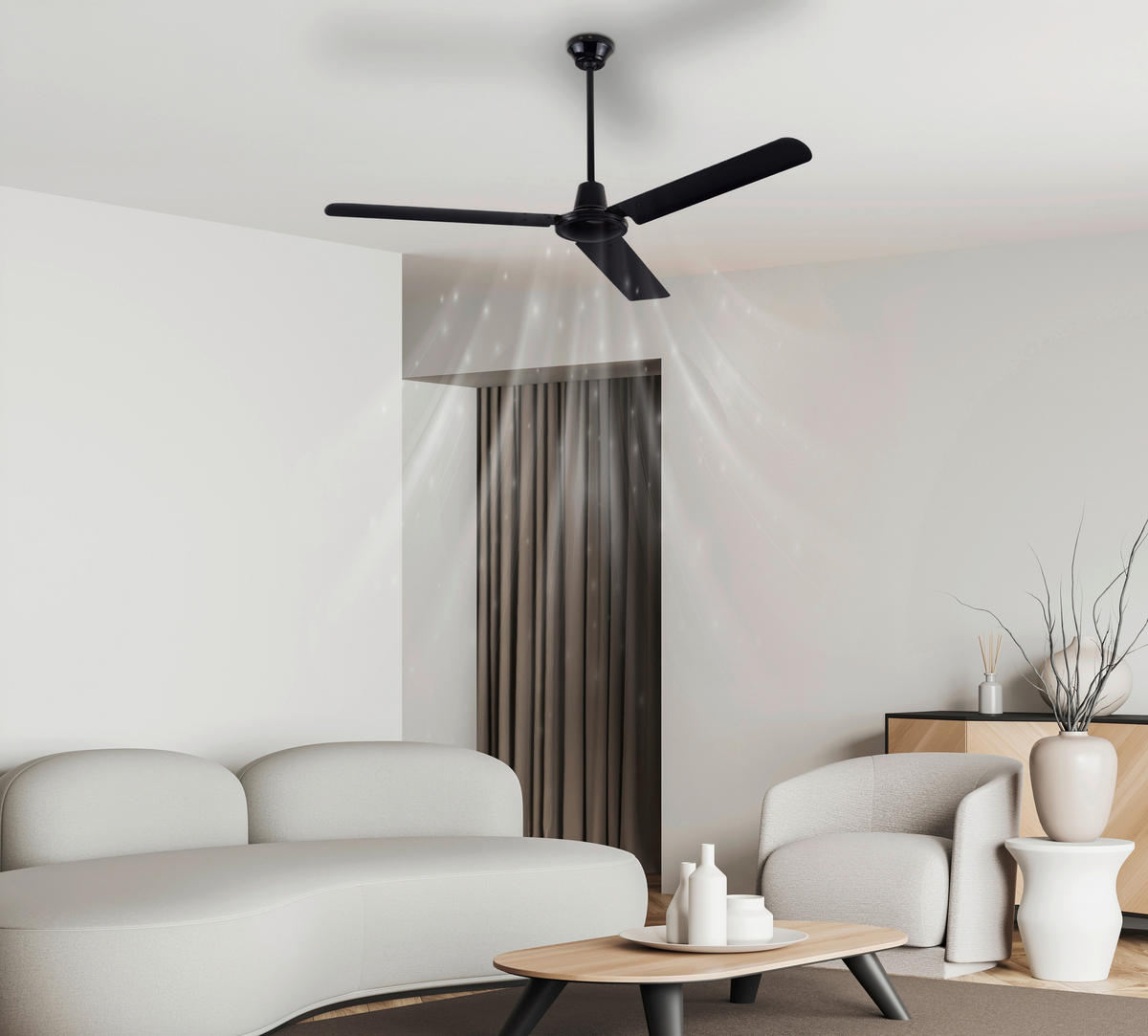 DECKENVENTILATOR - Schwarz, KONVENTIONELL, Metall (142/58cm) - Globo