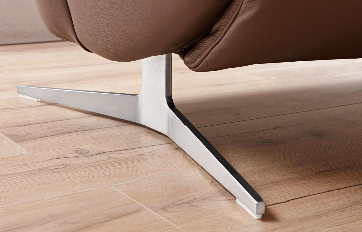 SITZGARNITUR Braun Echtleder  - Edelstahlfarben/Braun, KONVENTIONELL, Leder/Metall (222/106/92cm) - Himolla Komfortklass