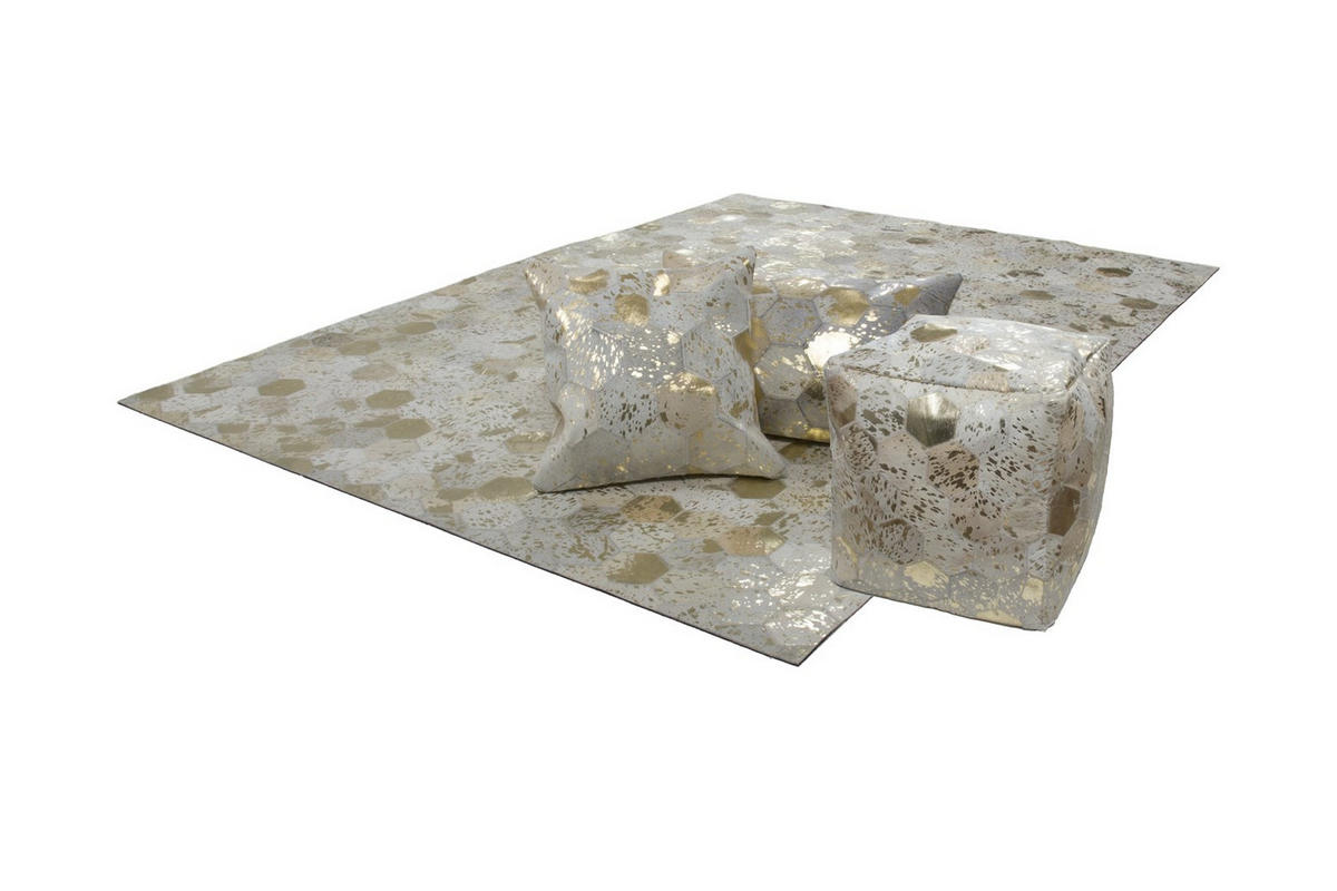 POUF in Creme, Goldfarben Leder  - Goldfarben/Creme, Design, Leder (45/45/45cm) - Kayoom