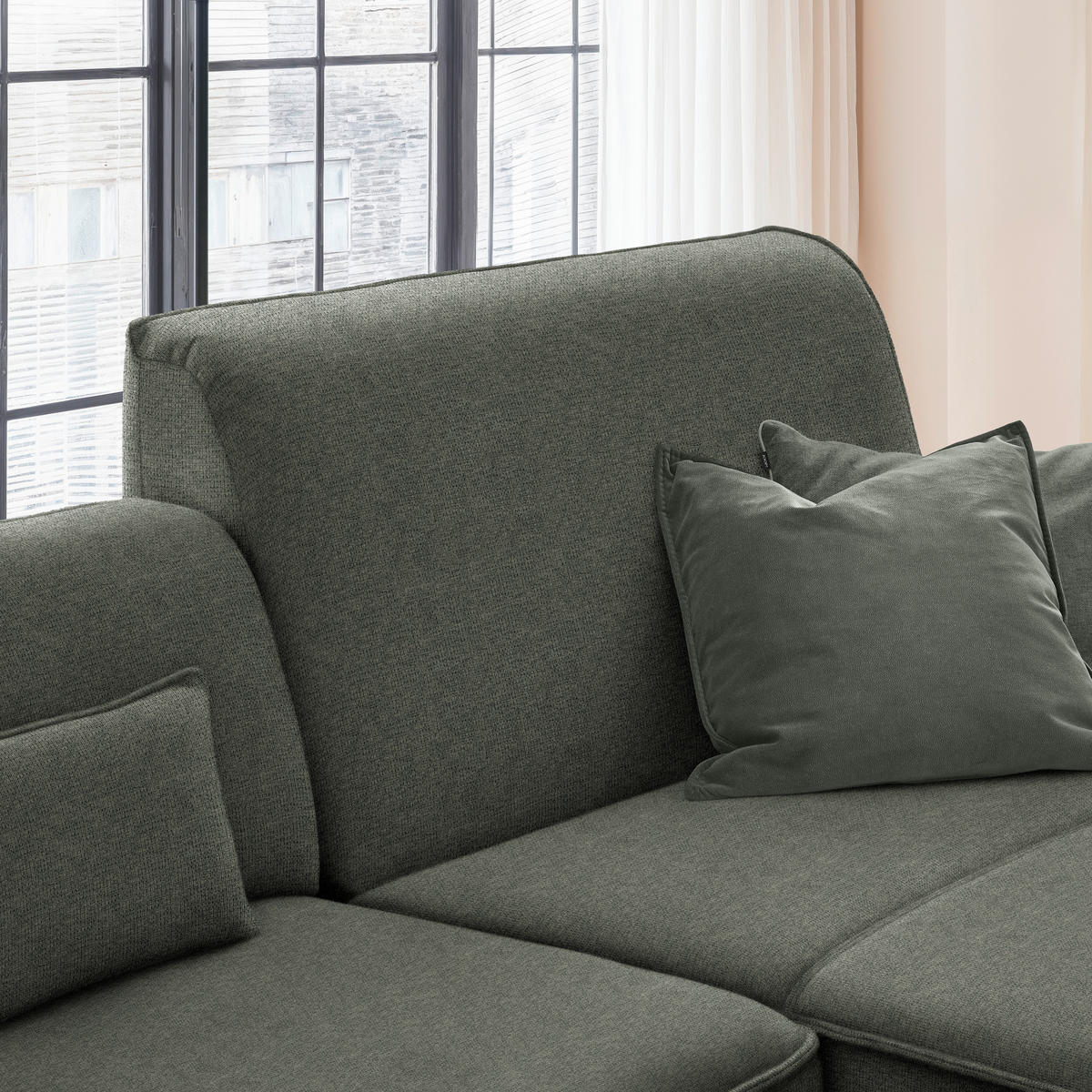 ECKSOFA in Flachgewebe Dunkelgrün  - Dunkelgrün/Schwarz, Design, Textil/Metall (285/190cm) - Johann Jakob