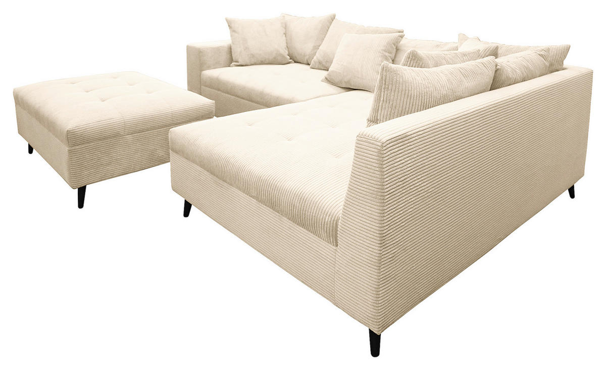 Ecksofa inkl. Hocker tekstil  krem   - crna/krem, Design, tekstil/drvo (247/174cm) - MID.YOU