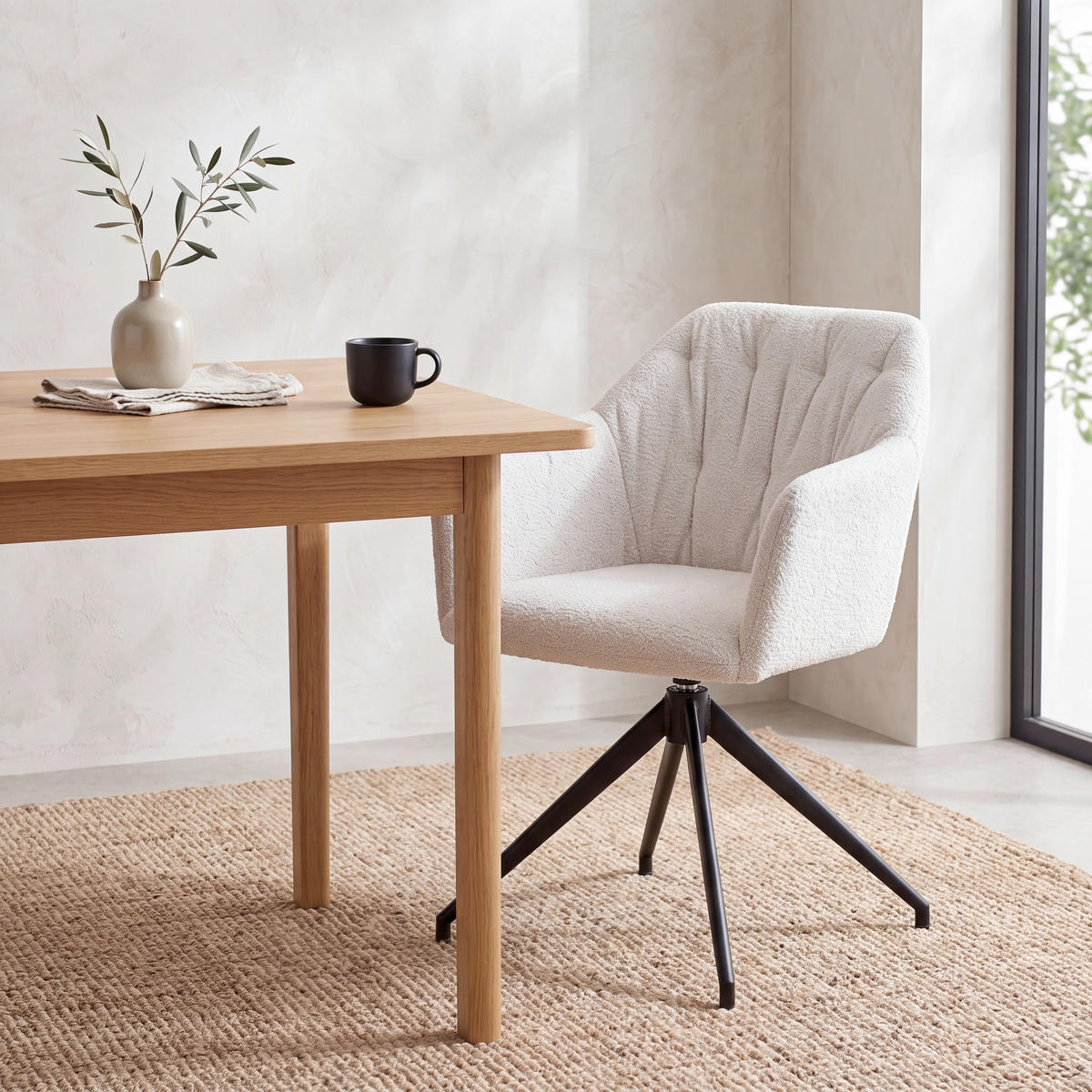 NASLANJAČ, kovina, tekstil krem barve, črna  - črna/krem barve, Design, kovina/tekstil (60/81/62cm) - Stylife