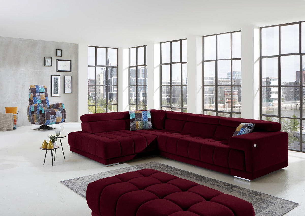 ECKSOFA in Mikrofaser Beere  222/326 cm  - Chromfarben/Beere, Design, Textil/Metall (222/326cm) - Beldomo Speed