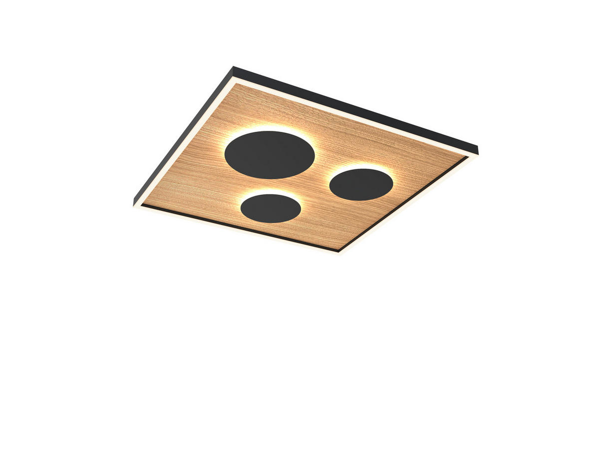 PLAFONIERĂ CU LED - culoare lemn arin/negru, Natur, plastic/lemn (60/60/6,5cm) - Wofi