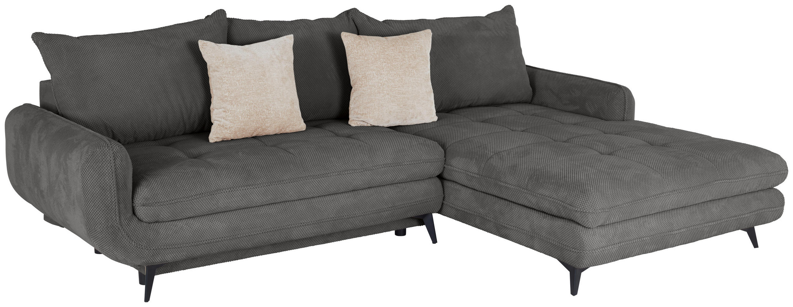 ECKSOFA WAVE Grau Struktur  - Beige/Schwarz, MODERN, Textil/Metall (266/189cm) - MID.YOU