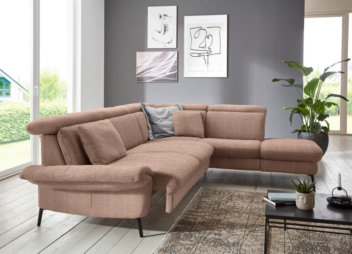 ECKSOFA in Struktur Kupferfarben  - Schwarz/Kupferfarben, Modern, Textil/Metall (275/235cm) - Cantus