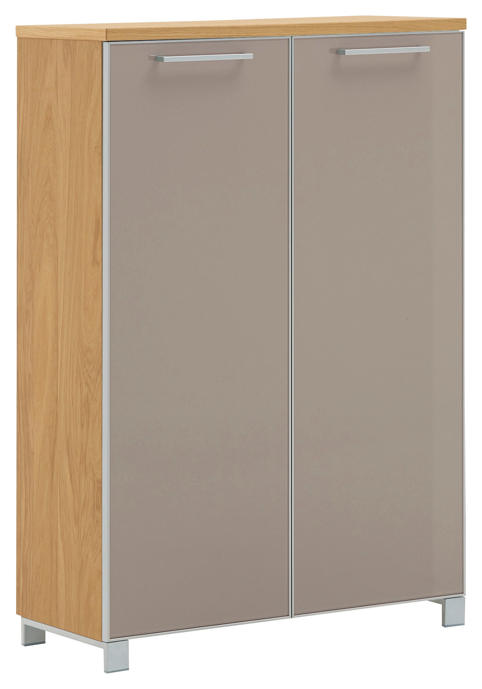 SCHUHSCHRANK Eiche furniert Taupe, Eichefarben  - Taupe/Chromfarben, Design, Glas/Holz (84/126/37cm)