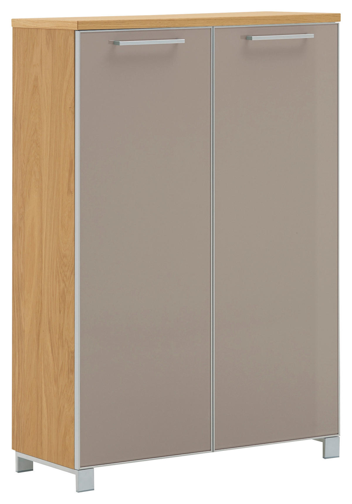 SCHUHSCHRANK Eiche furniert Taupe, Eichefarben  - Taupe/Chromfarben, Design, Glas/Holz (84/126/37cm)