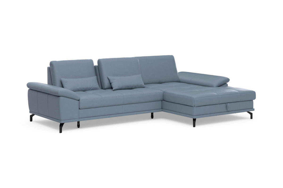 ROHOVÁ SEDAČKA, kůže, šedomodrá - šedomodrá/černá, Basics, kov/kůže (301/176cm) - Sit & More