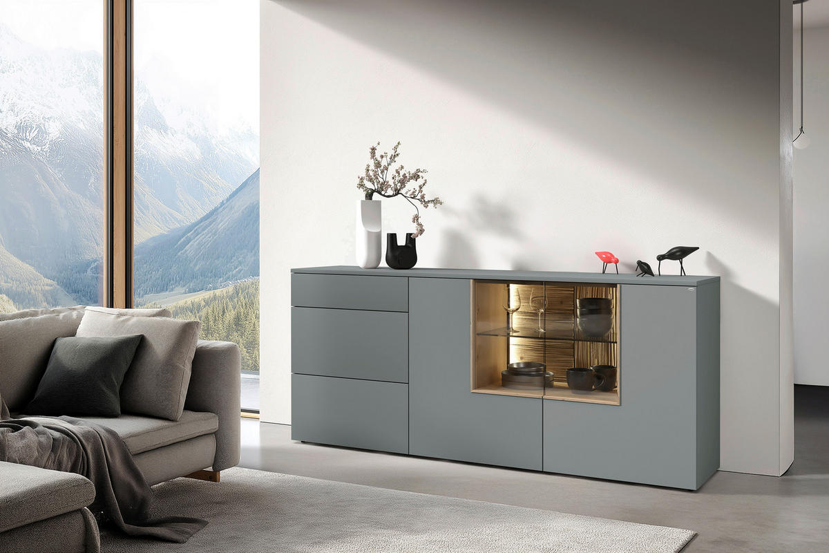 SIDEBOARD VLACERA LIVING 192/84/45 cm 3 Schublade(n)  - Wildeiche/Graugrün, Design, Glas/Holz (192/84/45cm) - Voglauer