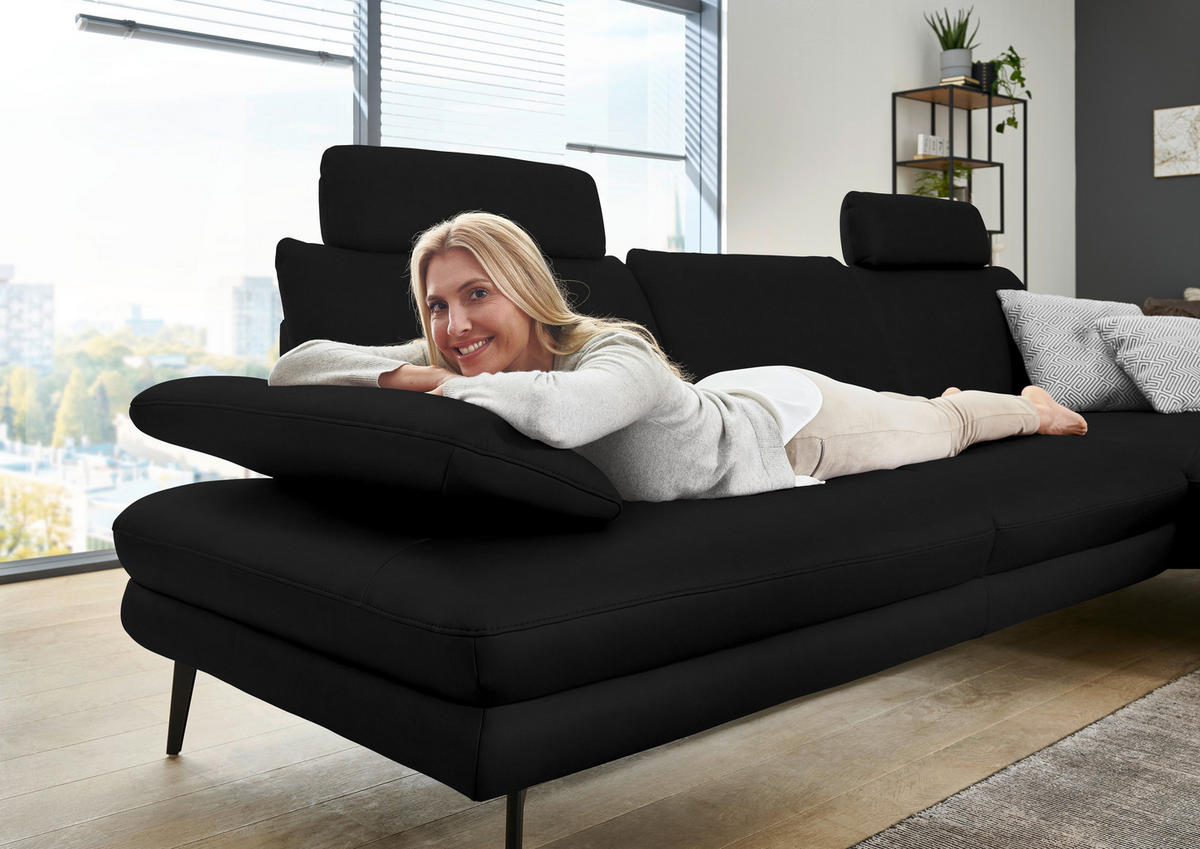 ECKSOFA in Echtleder Schwarz  310/180 cm  - Schwarz, Design, Leder/Metall (310/180cm) - Dieter Knoll