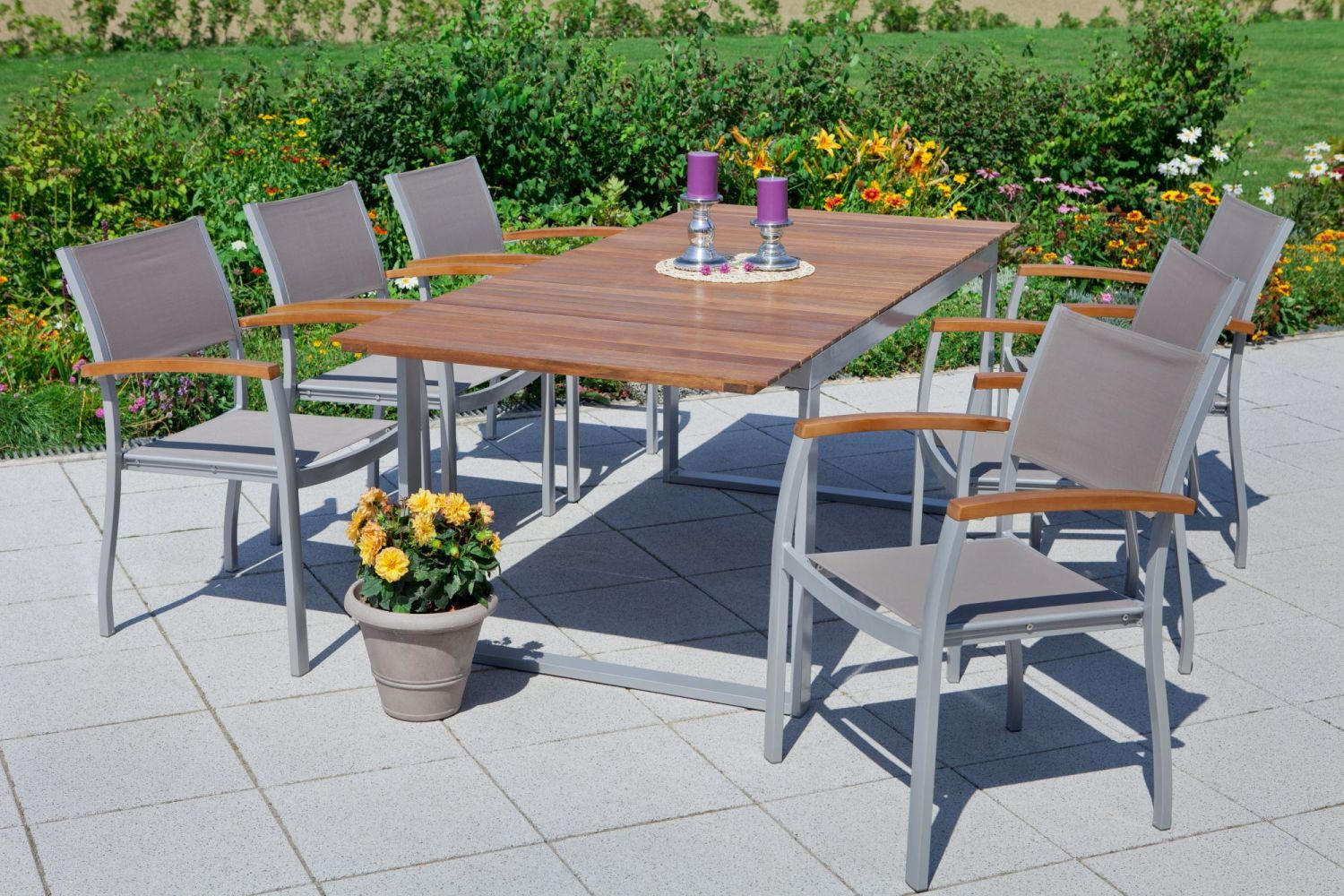 GARTENSTUHL in Holz, Metall, Textil Grau  - Silberfarben/Akaziefarben, ROMANTIK / LANDHAUS, Holz/Textil (59/85/56cm) - Gardenson