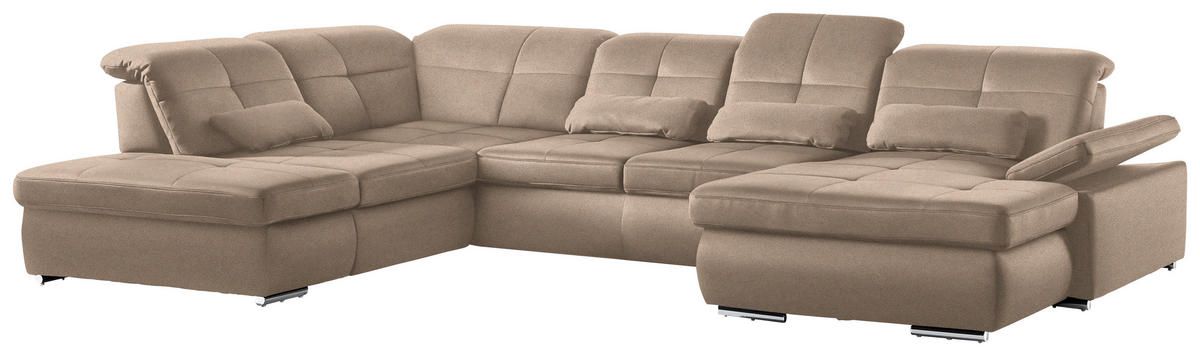 WOHNLANDSCHAFT  in Mikrofaser Beige  - Chromfarben/Beige, Design, Holzwerkstoff/Textil (260/371/195cm) - Beldomo Style