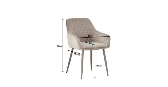 ARMLEHNSTUHL in Eisen Samt - Taupe, Design, Textil/Metall (56/82.5/61.5cm) - Novel