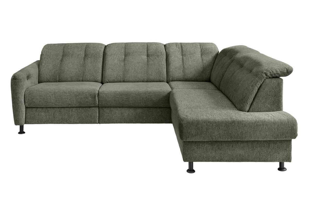 ECKSOFA in Chenille Dunkelgrün  - Dunkelgrün/Schwarz, Modern, Textil/Metall (270/198cm) - Livetastic
