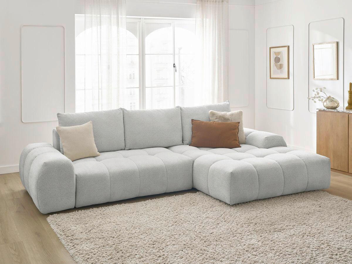 ECKSCHLAFSOFA EVEREST  mit Rücken echt, Armteil links, Armteil rechts Flachgewebe Hellgrau  - Hellgrau/Schwarz, MODERN, Kunststoff/Textil (318/180cm) - Livetastic