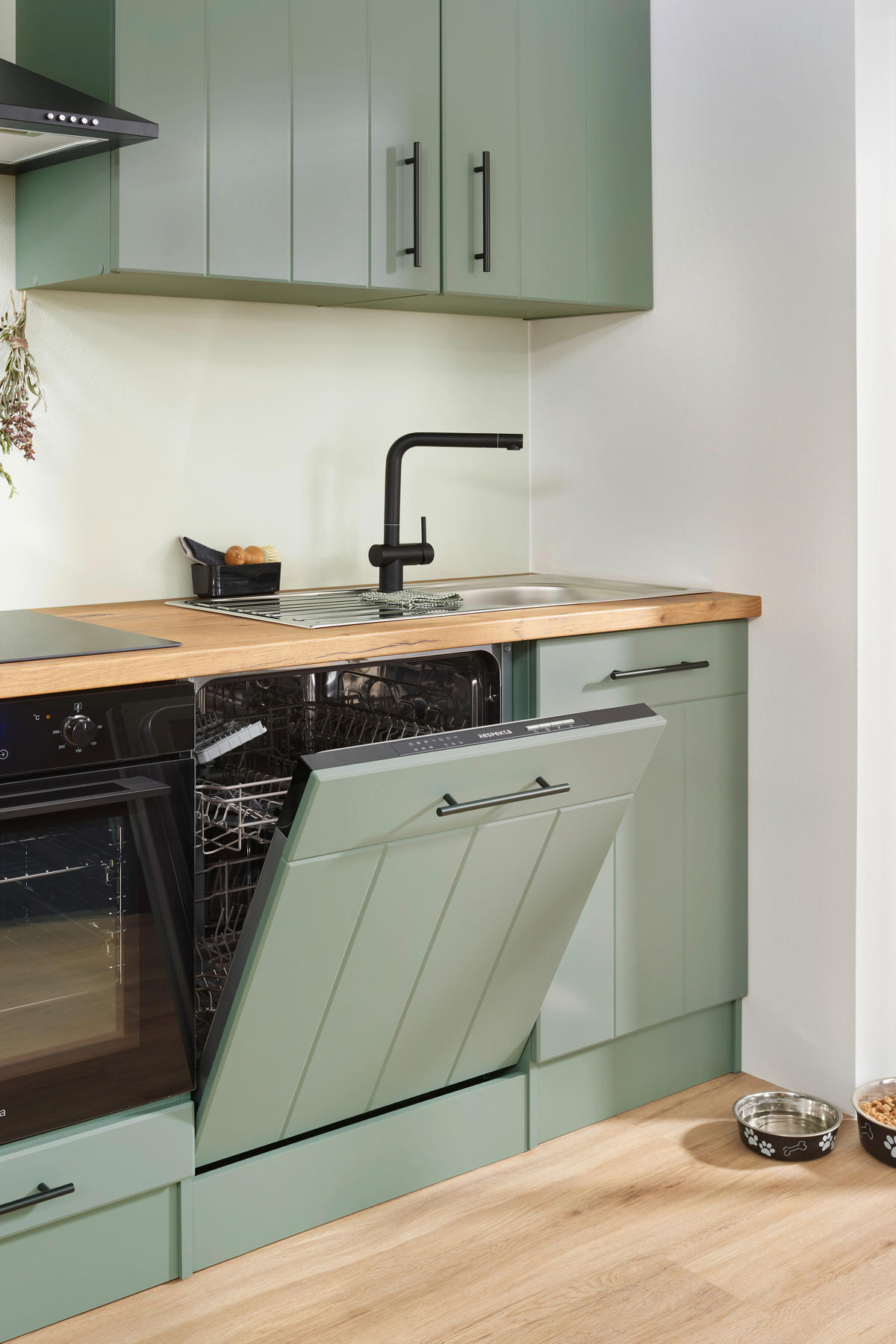 KÜCHENBLOCK 220 cm   in Wildeiche, Schilfgrün  - Schilfgrün/Wildeiche, Trend, Holzwerkstoff/Metall (220cm) - Respekta