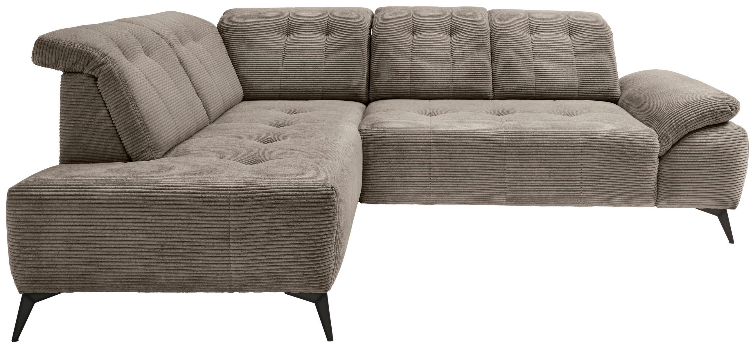 ECKSOFA Graubraun Cord  - Graubraun/Schwarz, MODERN, Textil/Metall (200/272cm) - Livetastic