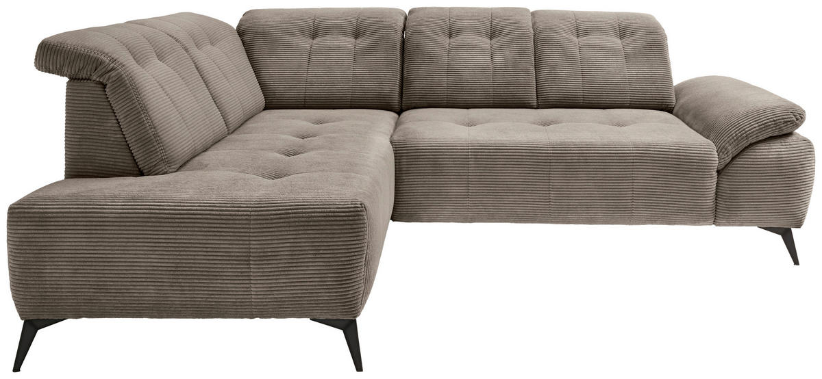 ECKSOFA Graubraun Cord  - Graubraun/Schwarz, MODERN, Textil/Metall (200/272cm) - Livetastic