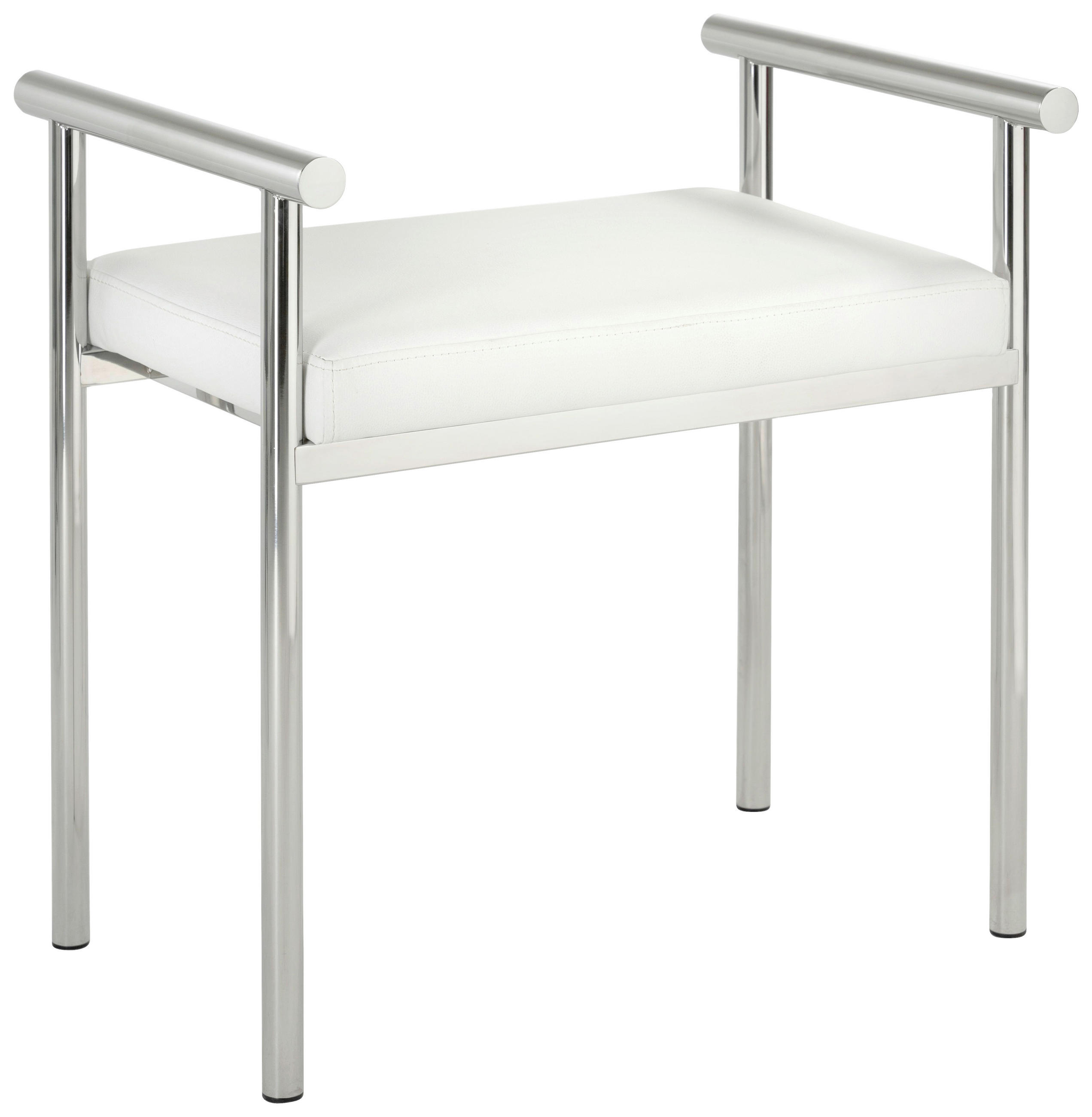 BADHOCKER - Edelstahlfarben/Weiß, Basics, Leder/Metall (57/59/40cm)